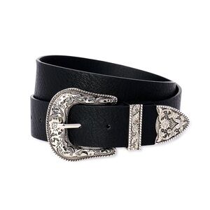 No Boundaries Black Belt with Ornate Silver-Tone Western Buckle